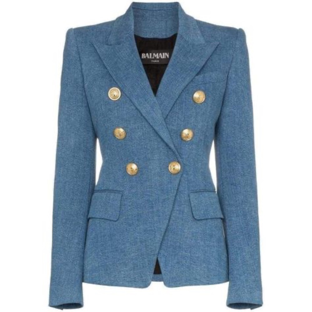 BALMAIN BLUE DENIM BLAZER SIZE 12 WORN ONLY ONCE